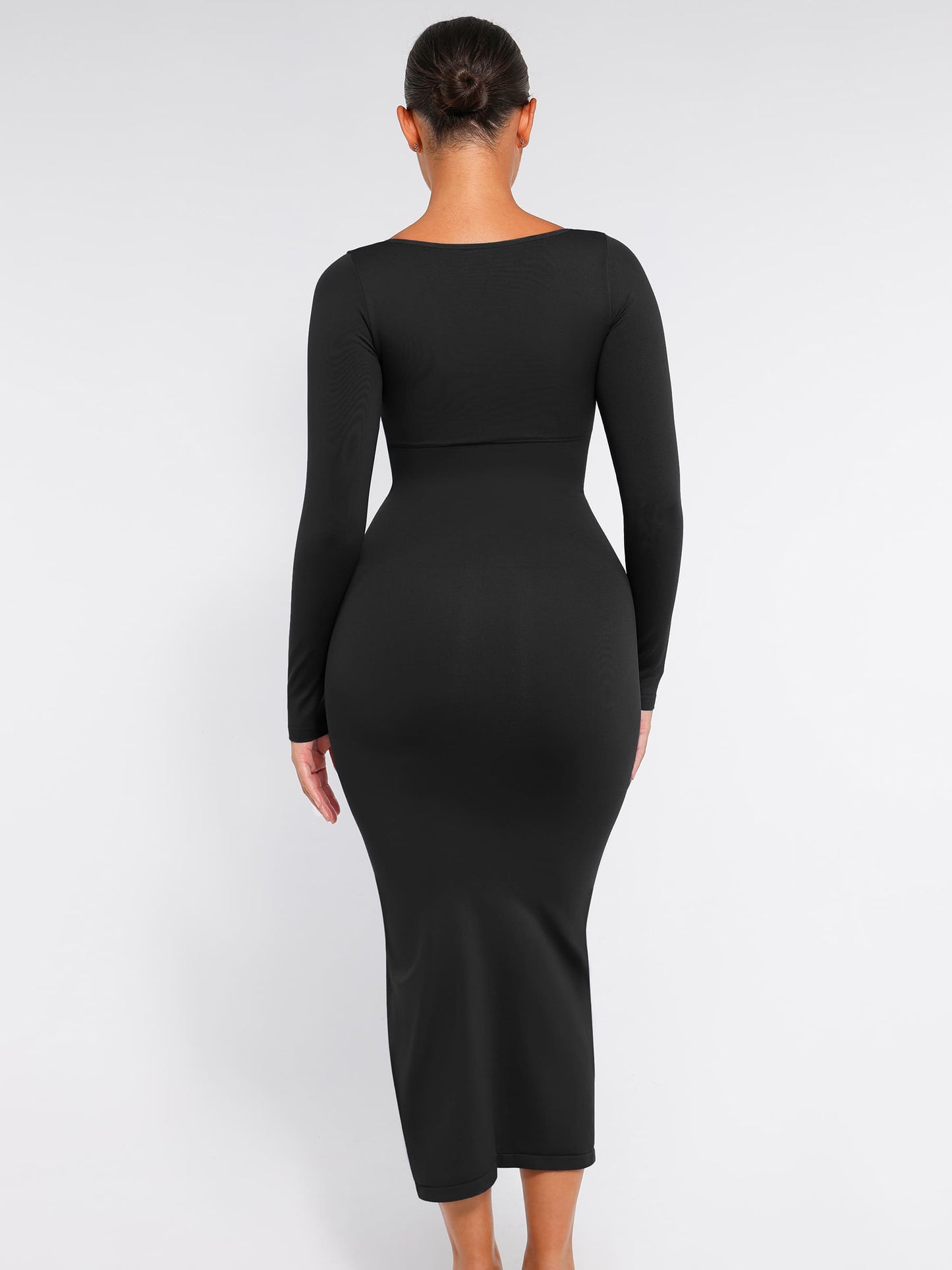 Willluxe Seamless Long Sleeve Shaper Dress with Removable Pads and High Slit