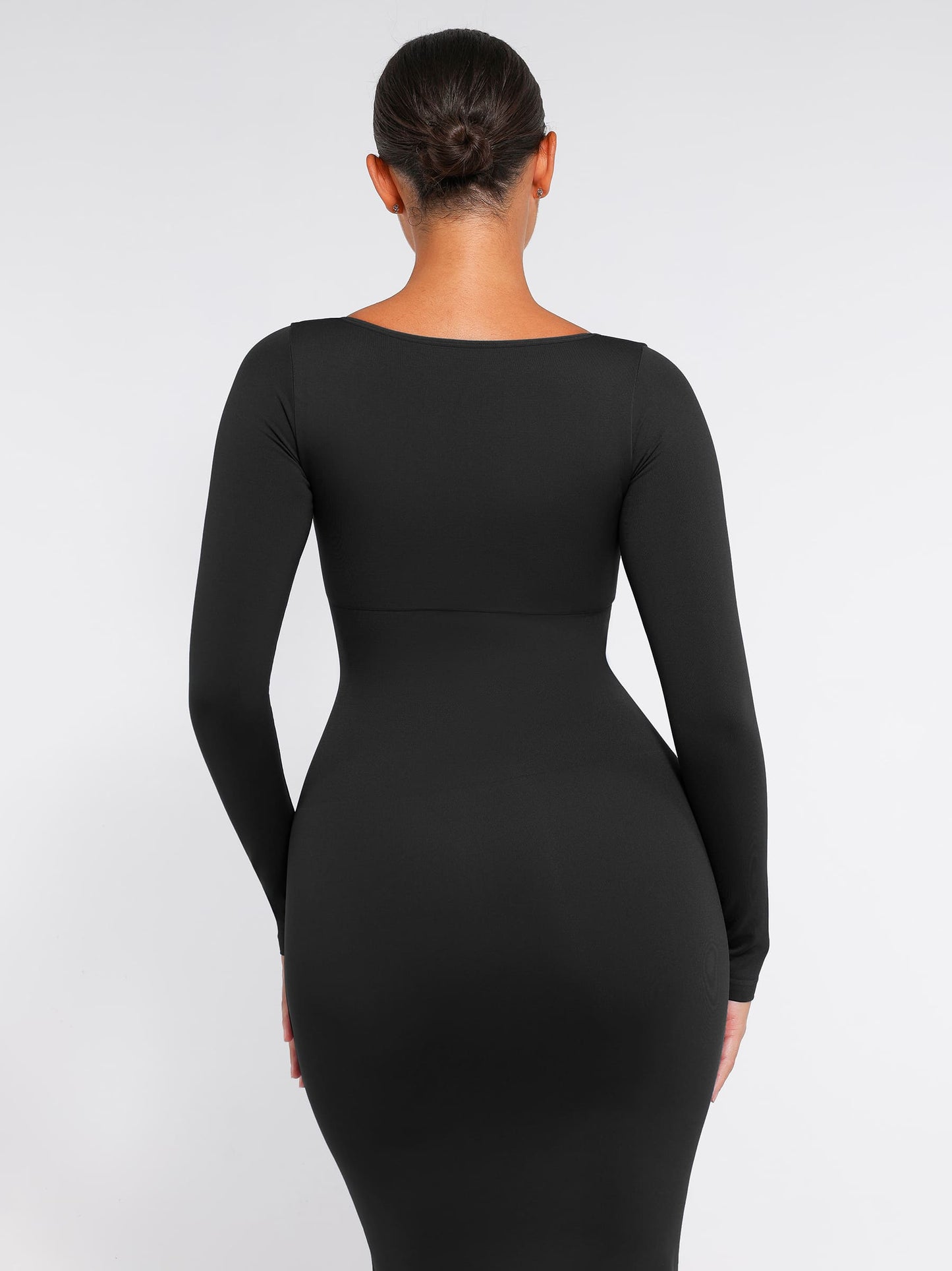 Willluxe Seamless Long Sleeve Shaper Dress with Removable Pads and High Slit