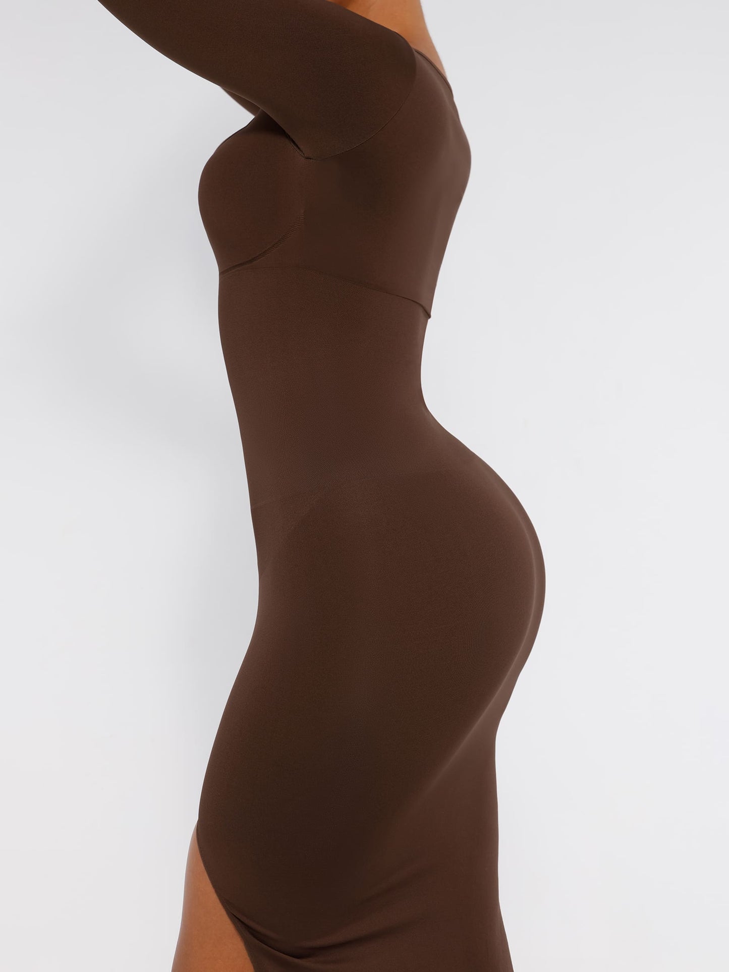Willluxe Seamless Long Sleeve Shaper Dress with Removable Pads and High Slit