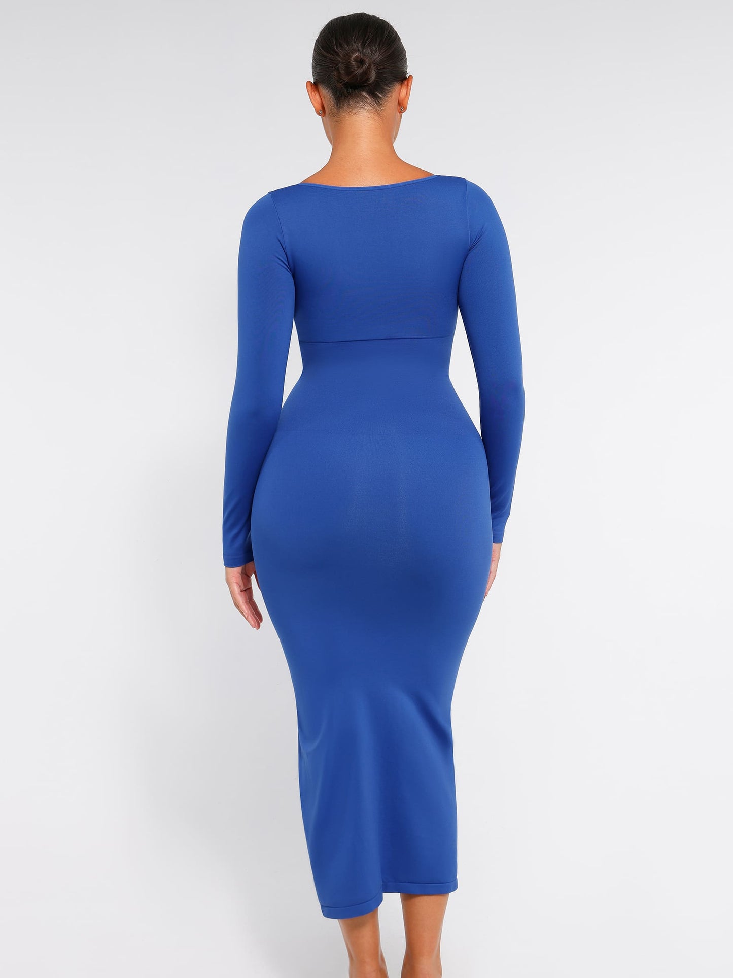 Willluxe Seamless Long Sleeve Shaper Dress with Removable Pads and High Slit