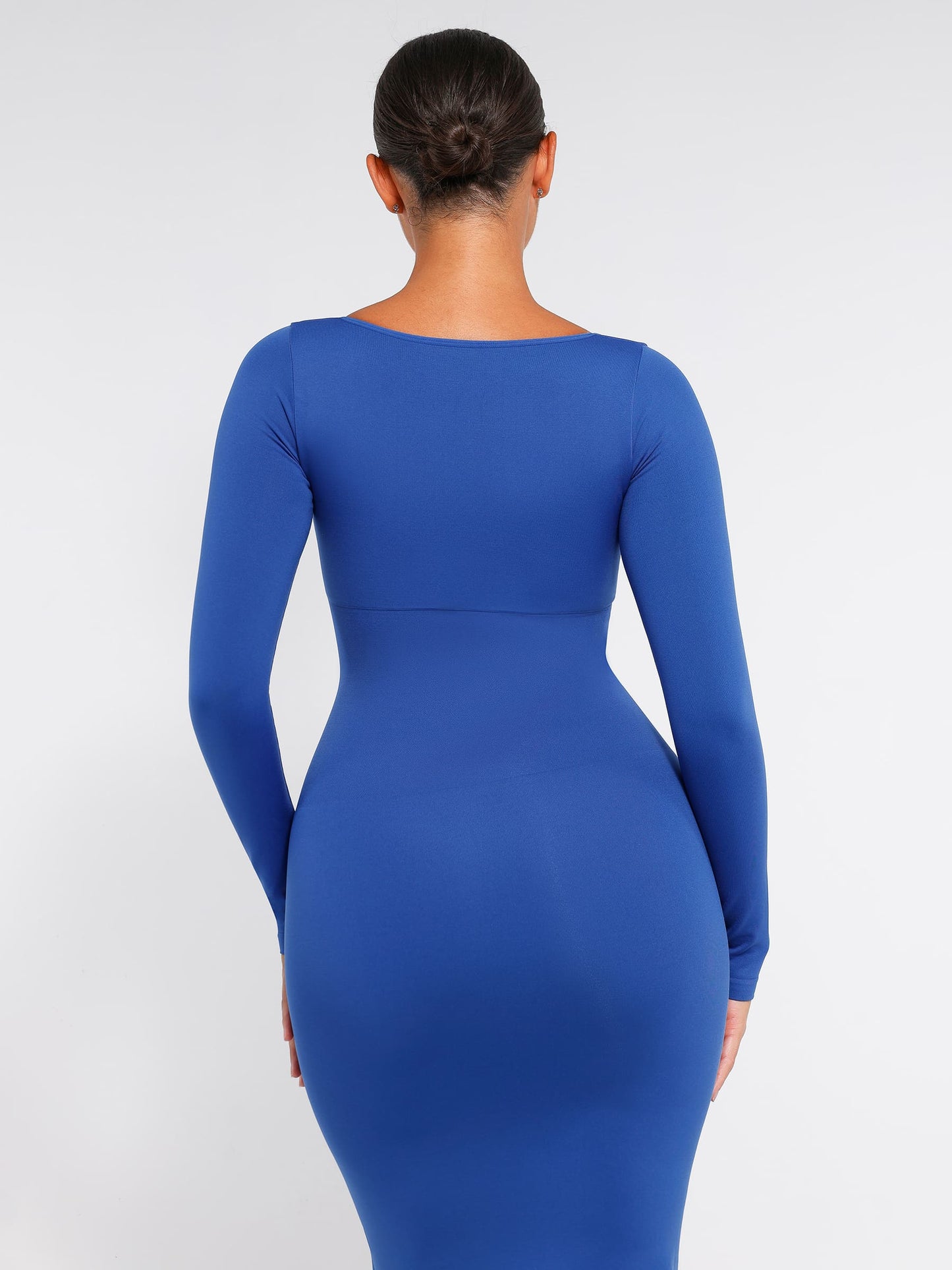 Willluxe Seamless Long Sleeve Shaper Dress with Removable Pads and High Slit