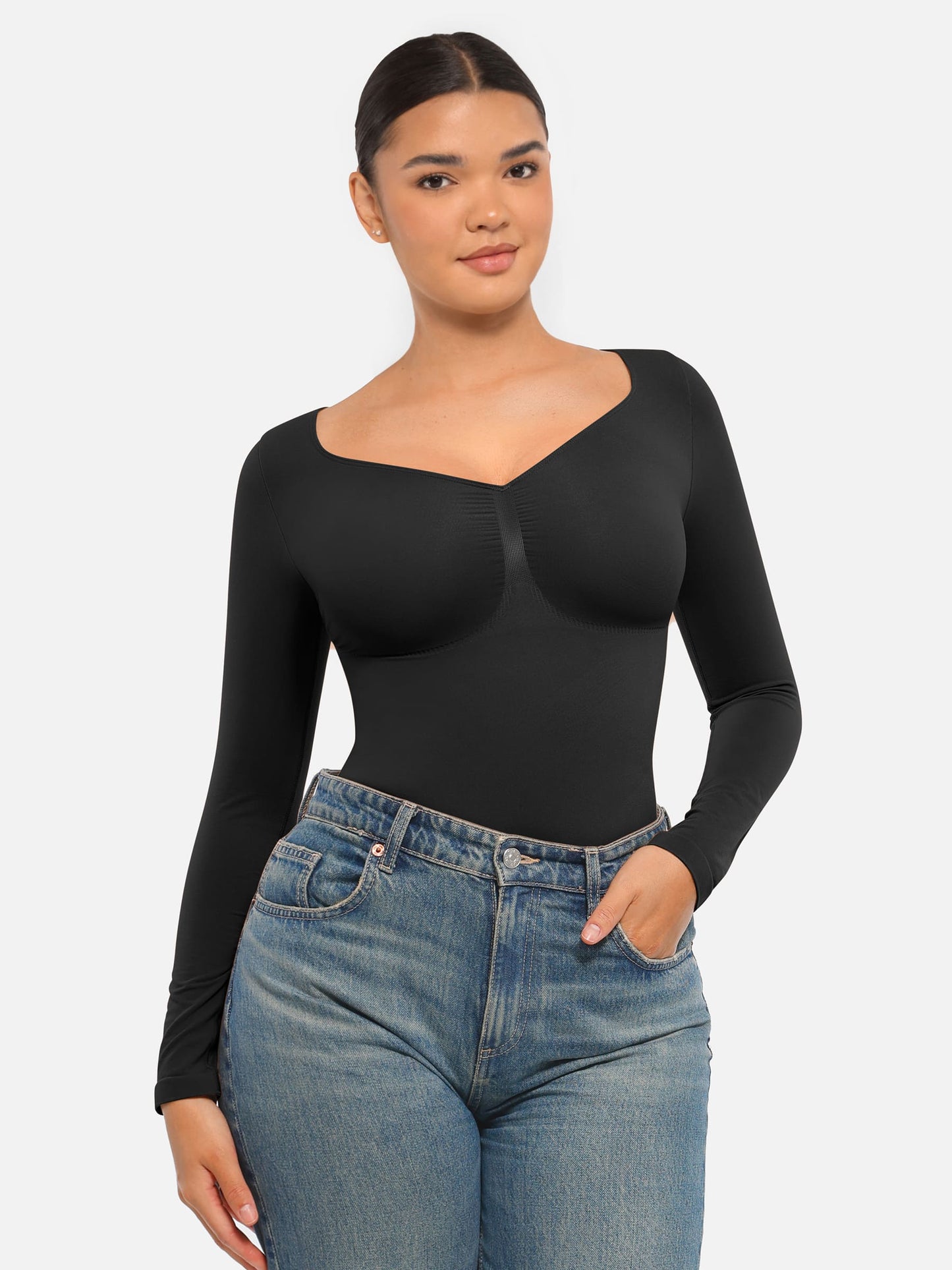 Willluxe Seamless Long Sleeve Tummy Control Thong Bodysuit