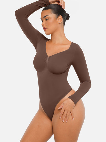 Willluxe Seamless Long Sleeve Tummy Control Thong Bodysuit