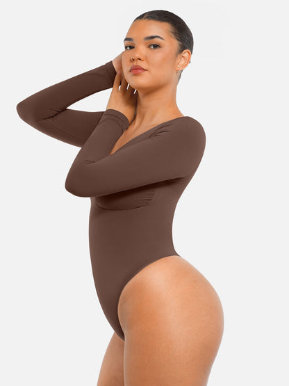 Willluxe Seamless Long Sleeve Tummy Control Thong Bodysuit