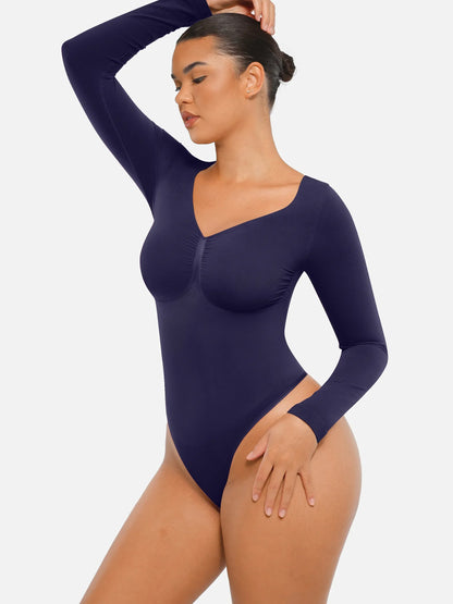 Willluxe Seamless Long Sleeve Tummy Control Thong Bodysuit