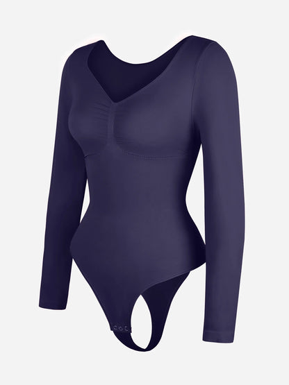 Willluxe Seamless Long Sleeve Tummy Control Thong Bodysuit