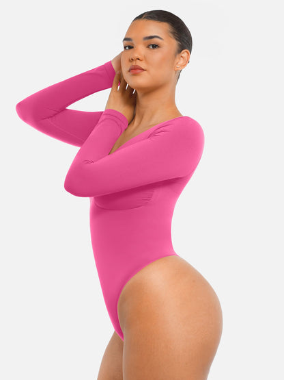 Willluxe Seamless Long Sleeve Tummy Control Thong Bodysuit
