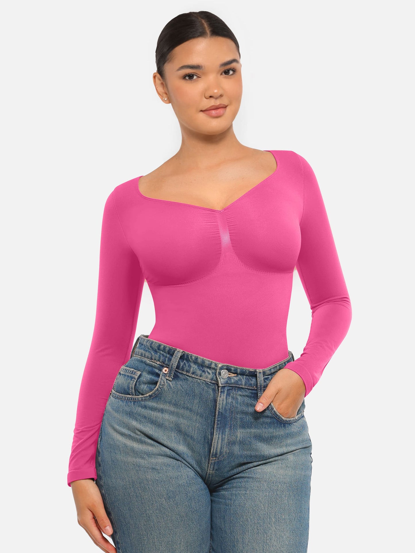 Willluxe Seamless Long Sleeve Tummy Control Thong Bodysuit