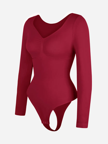 Willluxe Seamless Long Sleeve Tummy Control Thong Bodysuit