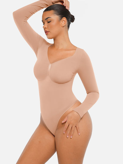 Willluxe Seamless Long Sleeve Tummy Control Thong Bodysuit