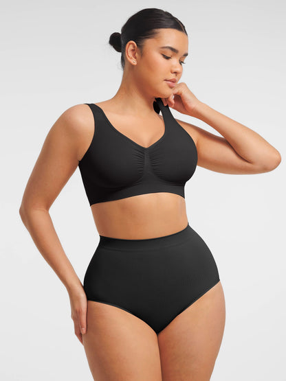 Willluxe Seamless Wide Straps Bra  & Seamless Tummy Control Brief Set