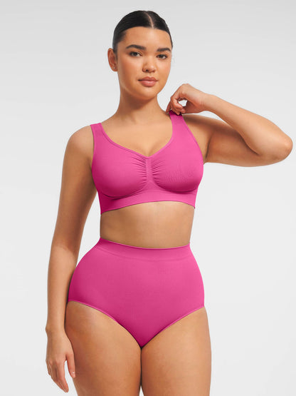 Willluxe Seamless Wide Straps Bra  & Seamless Tummy Control Brief Set