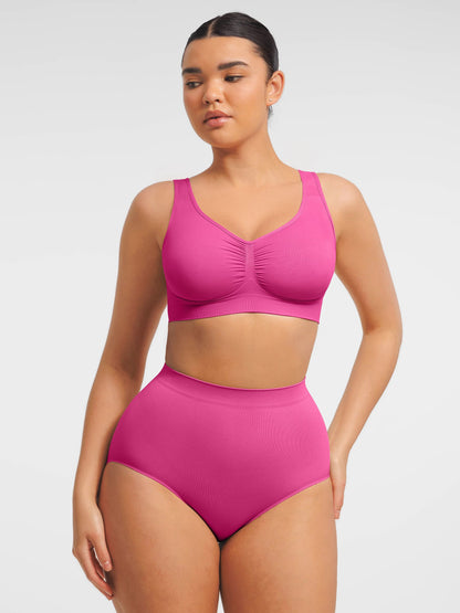 Willluxe Seamless Wide Straps Bra  & Seamless Tummy Control Brief Set