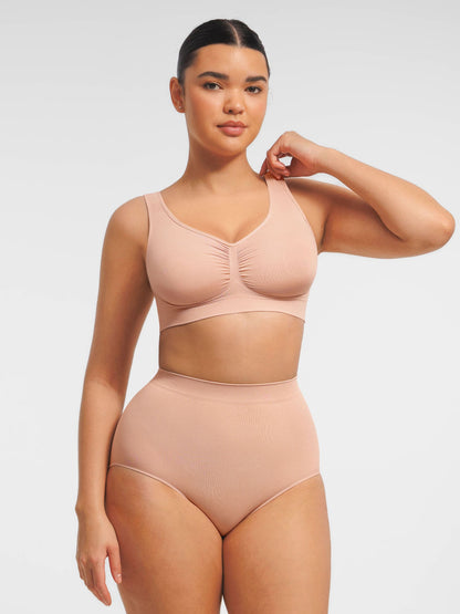 Willluxe Seamless Wide Straps Bra  & Seamless Tummy Control Brief Set