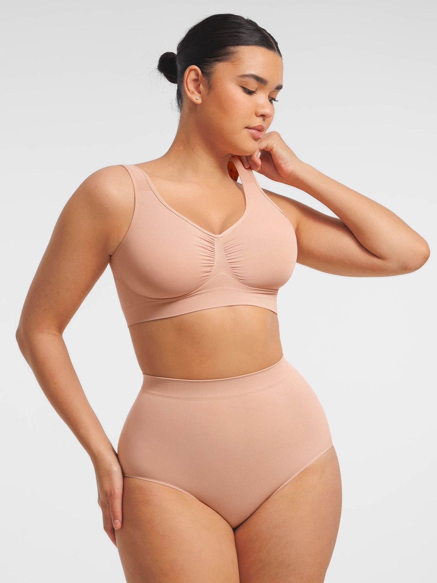 Willluxe Seamless Wide Straps Bra  & Seamless Tummy Control Brief Set