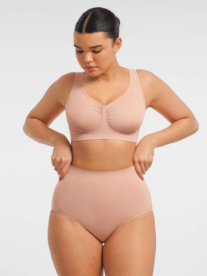 Willluxe Seamless Wide Straps Bra  & Seamless Tummy Control Brief Set