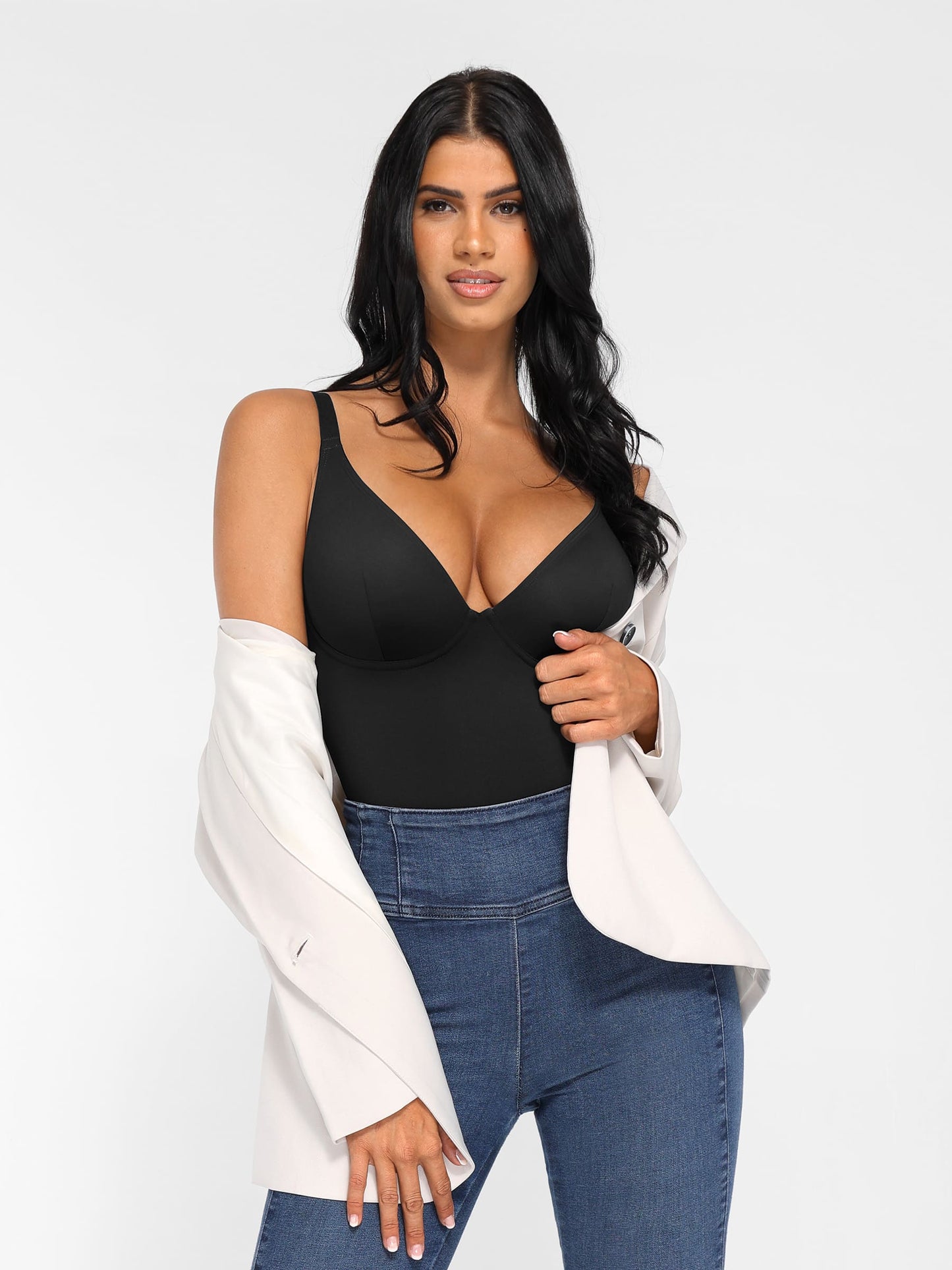 Willluxe V Neck Adjustable Straps Tummy Control  Bodysuit