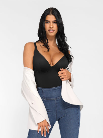 Willluxe V Neck Adjustable Straps Tummy Control  Bodysuit