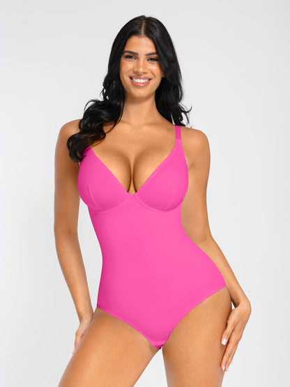 Willluxe V Neck Adjustable Straps Tummy Control  Bodysuit