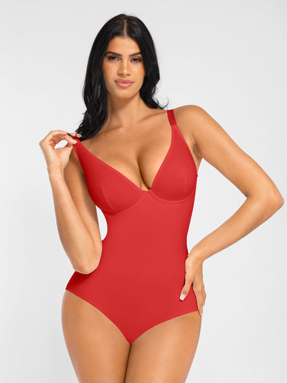 Willluxe V Neck Adjustable Straps Tummy Control  Bodysuit