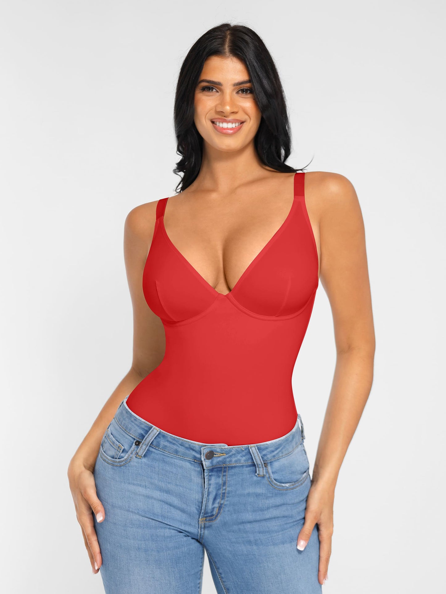 Willluxe V Neck Adjustable Straps Tummy Control  Bodysuit