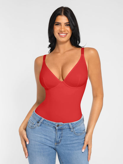 Willluxe V Neck Adjustable Straps Tummy Control  Bodysuit