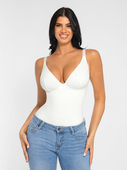 Willluxe V Neck Adjustable Straps Tummy Control  Bodysuit