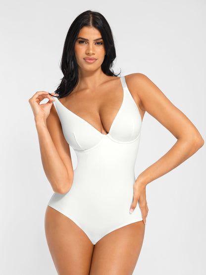 Willluxe V Neck Adjustable Straps Tummy Control  Bodysuit