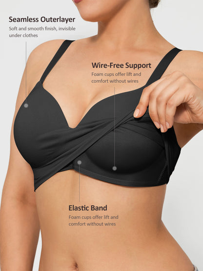 Willluxe Wire-Free Wide Straps Bra + Push-Up Seamless Bra