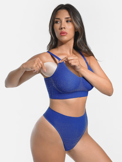 Willluxe 1 Invisible Lift Wireless Comfort Bra + 1 Shimmer Low-Rise Thong