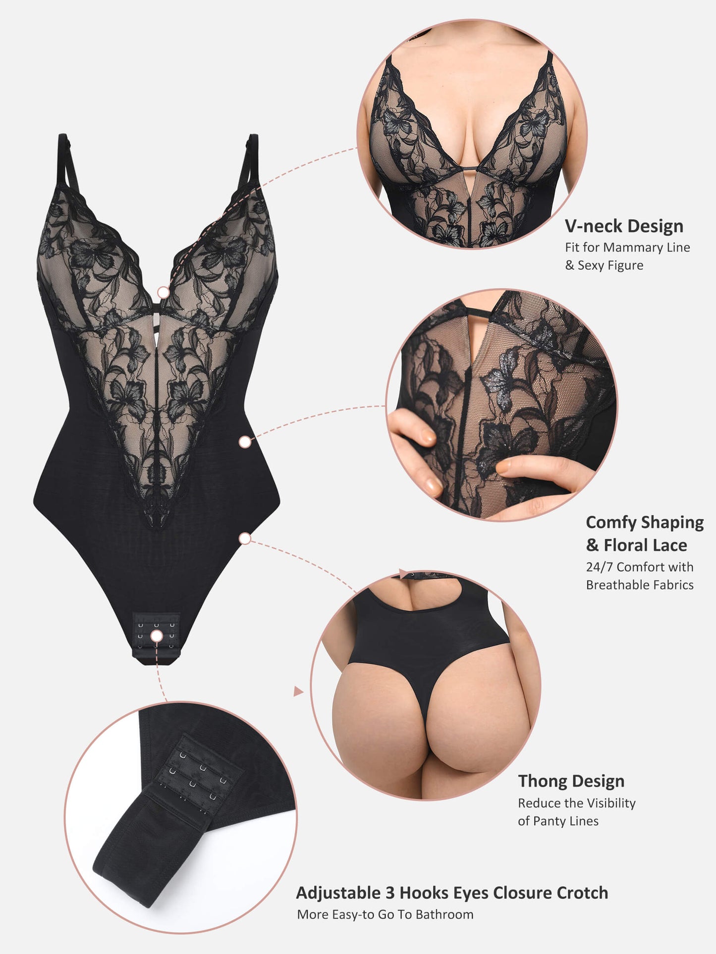 Willluxe Sculpting Lace Shapewear Thong Bodysuit