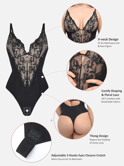Willluxe Sculpting Lace Shapewear Thong Bodysuit