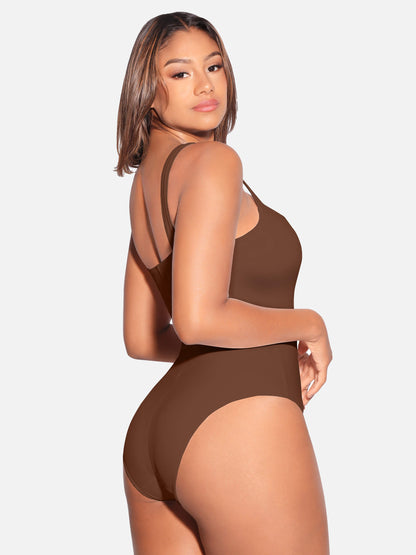 Willluxe Square Collar Elastic Outerwear Shape Bodysuit