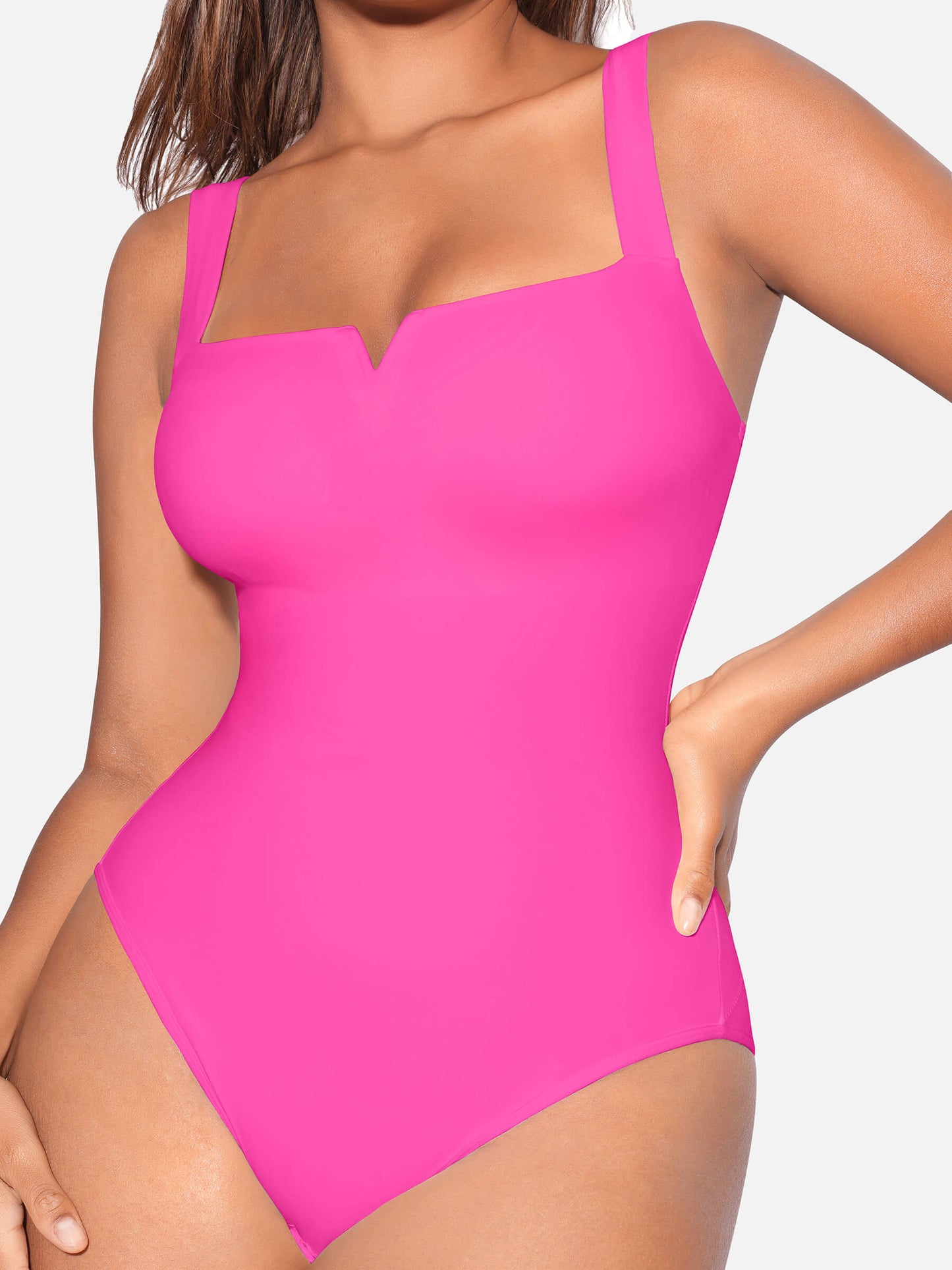 Willluxe Square Collar Elastic Outerwear Shape Bodysuit