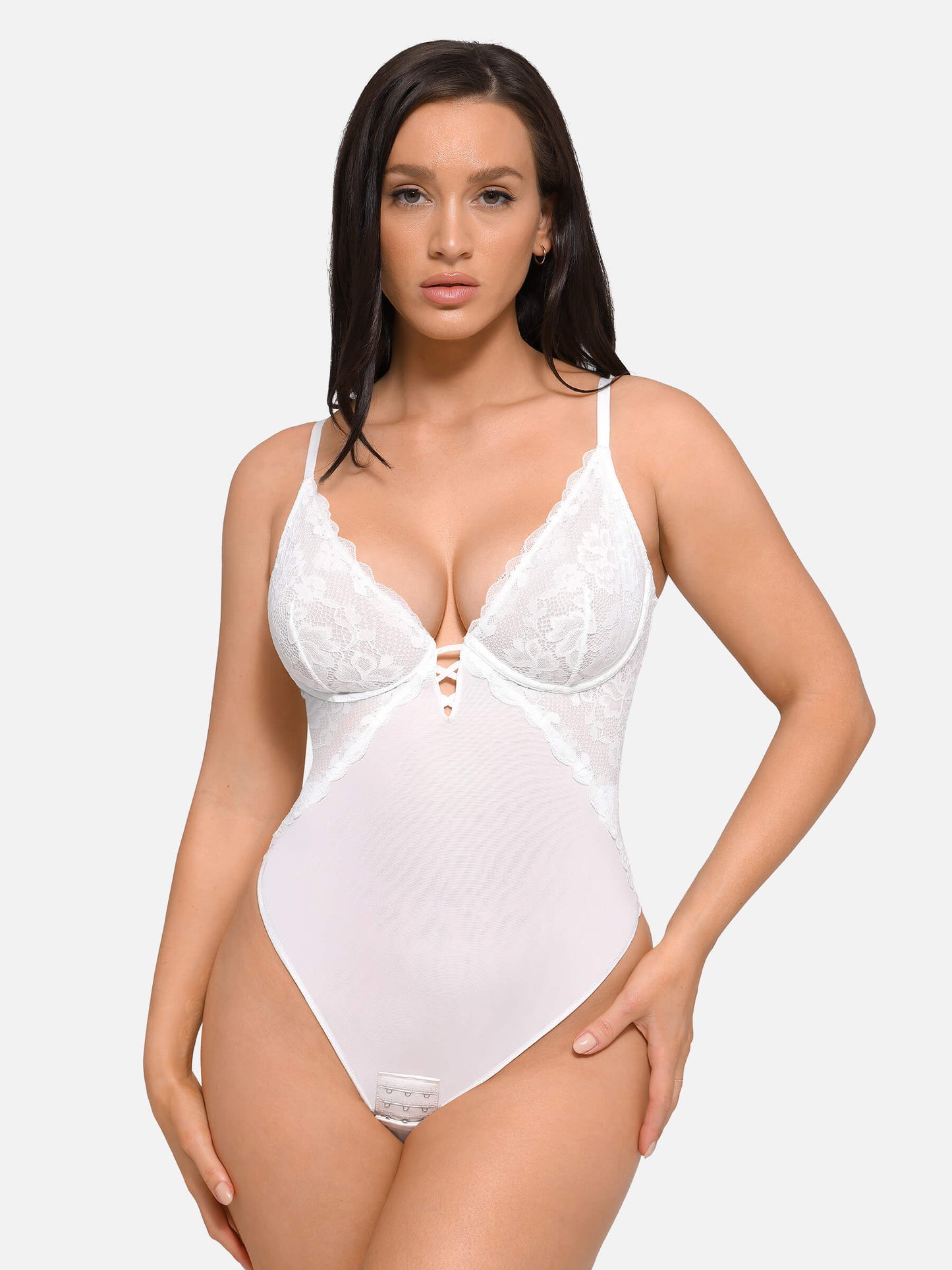 Willluxe V Neck Elegant Lace Sculpting Thongs Bodysuit