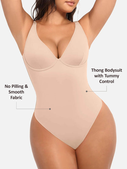 Willluxe V Neck Tummy Control Thong Shapewear