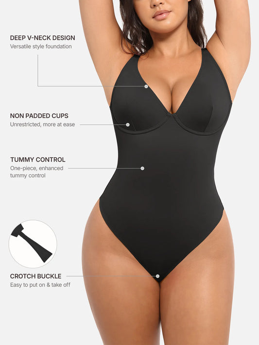 Willluxe Deep V Neck Tummy Control Shapewear Bodysuit [BOGO]