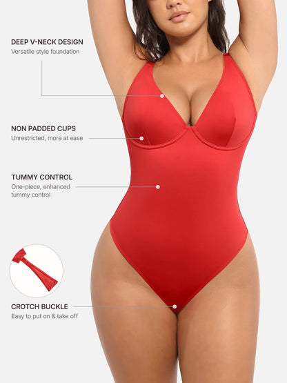 Willluxe Deep V Neck Tummy Control Shapewear Bodysuit [BOGO]