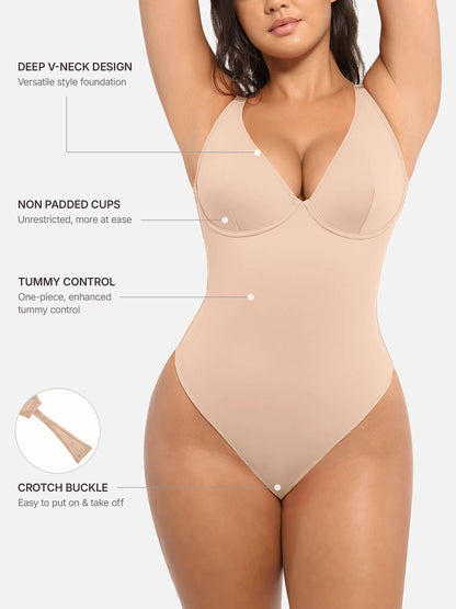 Willluxe Deep V Neck Tummy Control Shapewear Bodysuit [BOGO]
