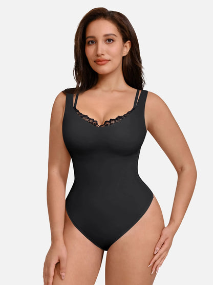 Willluxe Lace-Trimmed Deep V Bodysuit