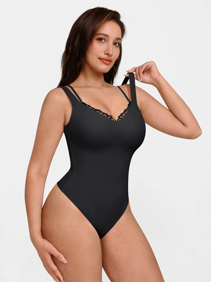 Willluxe Lace-Trimmed Deep V Bodysuit