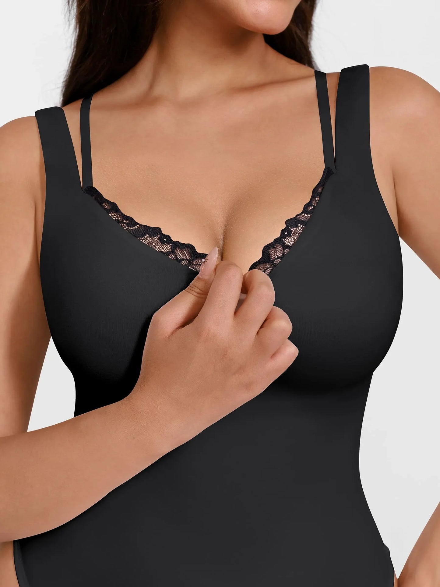 Willluxe Lace-Trimmed Deep V Bodysuit