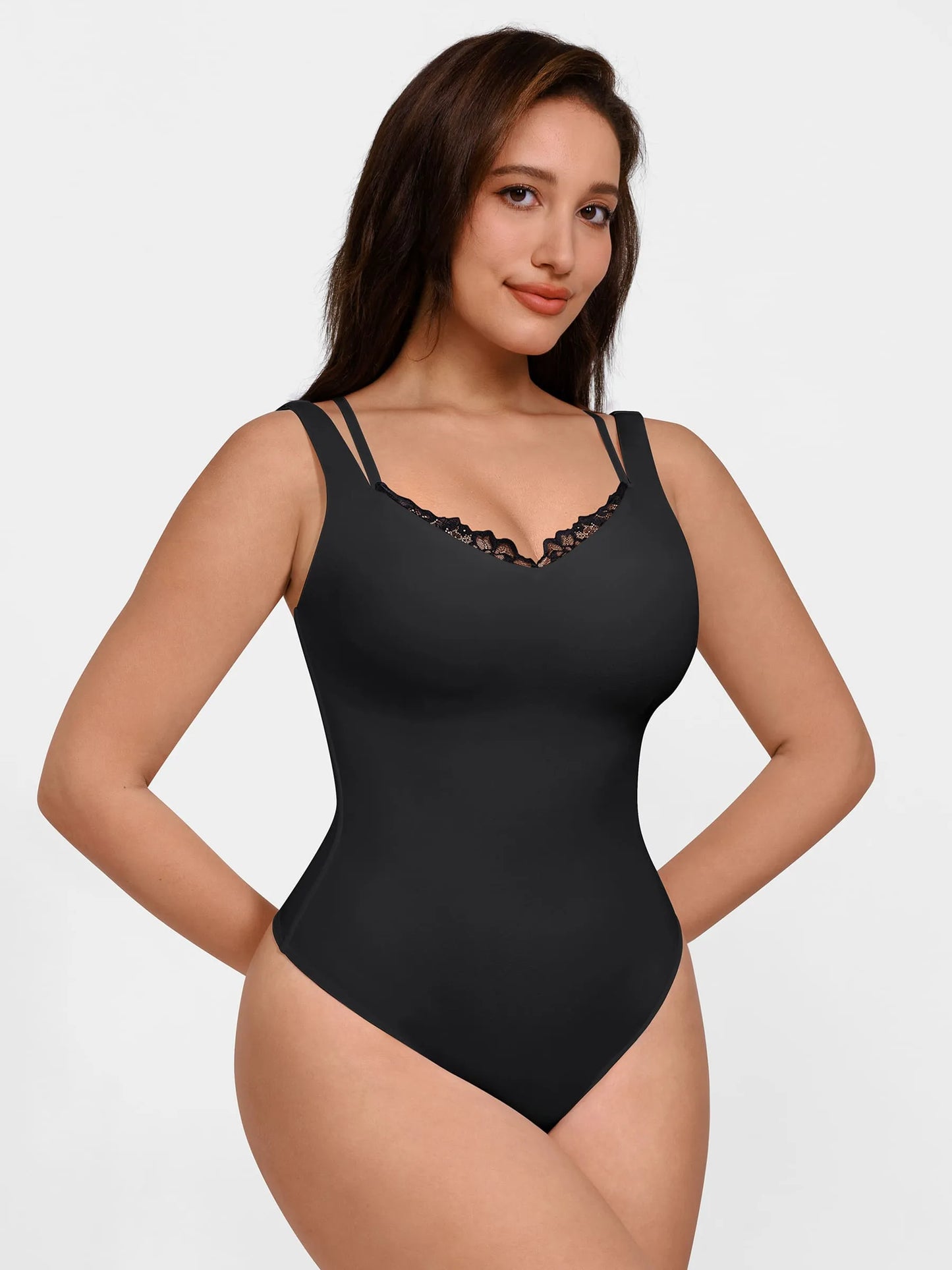 Willluxe Lace-Trimmed Deep V Bodysuit