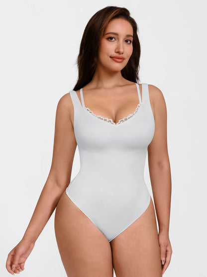 Willluxe Lace-Trimmed Deep V Bodysuit