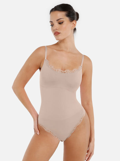 Willluxe Lace Tight-Fit Seamless Thong Shapewear Bodysuit