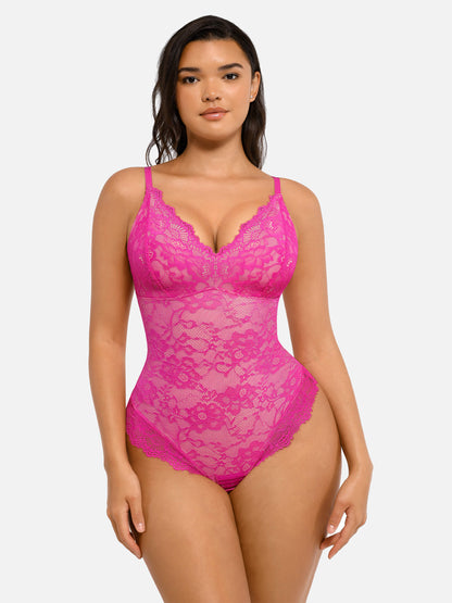 Willluxe Lace V Neck Full Thong Bodysuit