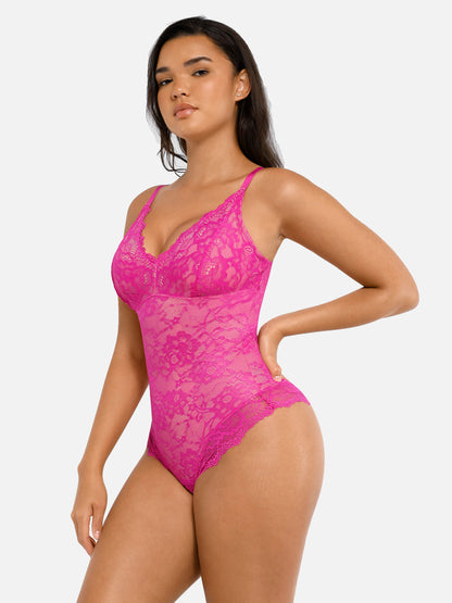 Willluxe Lace V Neck Full Thong Bodysuit