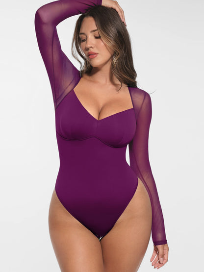 Willluxe Mesh Panel V-Neck Bodysuit