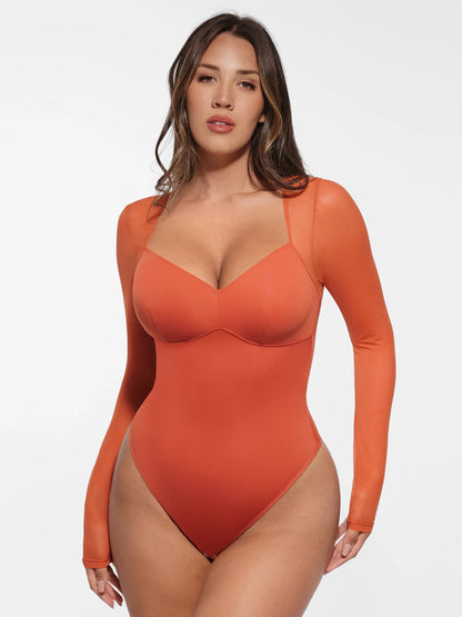 Willluxe Mesh Panel V-Neck Bodysuit