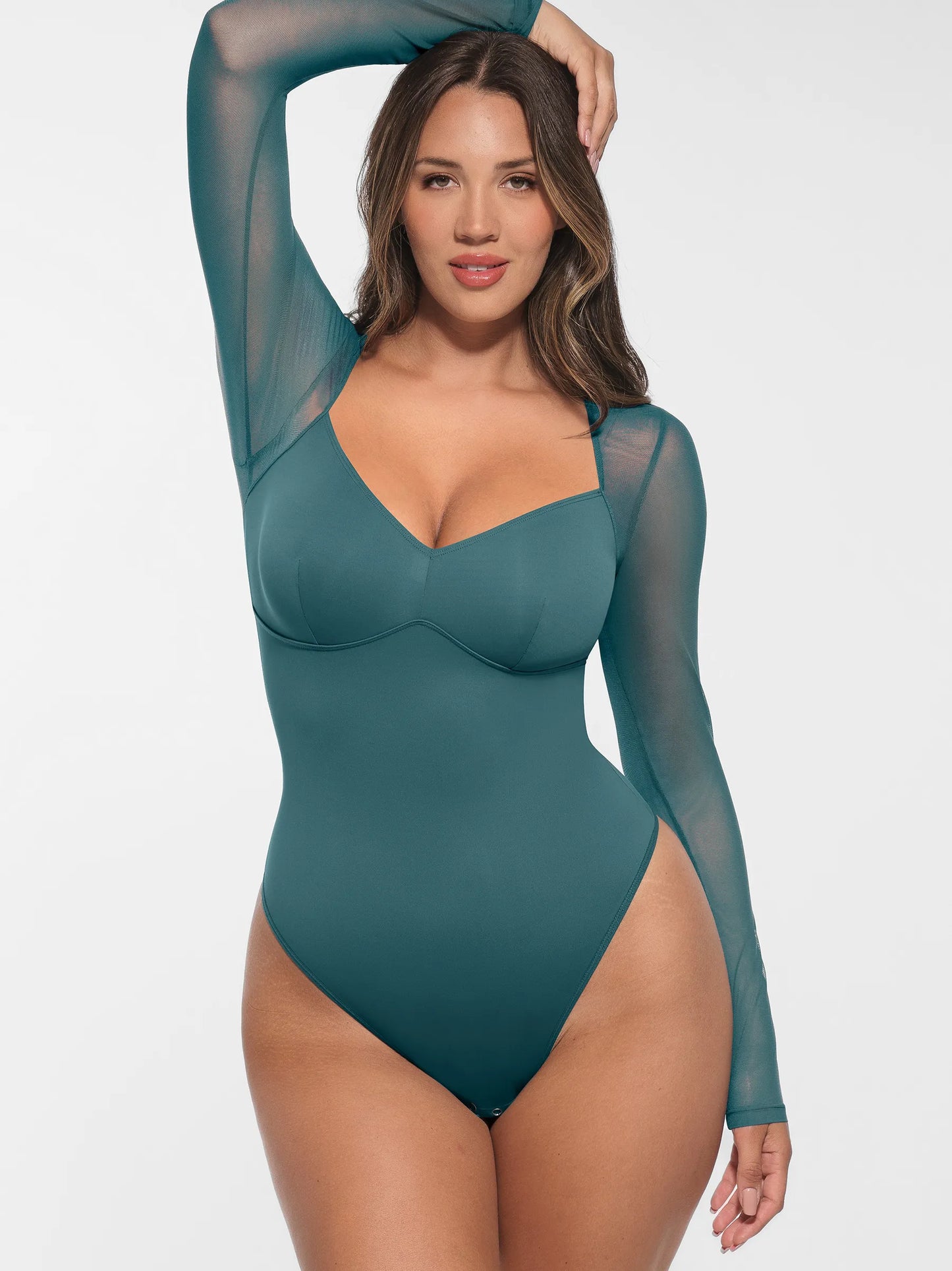 Willluxe Mesh Panel V-Neck Bodysuit